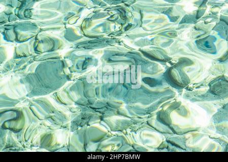 Des vagues sous-marines peu profondes qui tapent de l'eau bleu clair et verte dans un fond d'écran marin Banque D'Images