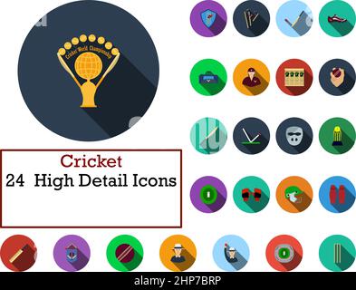 Jeu d'icônes de cricket Illustration de Vecteur