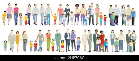 Parents et enfants, familles groupes isolés sur blanc, illustration Illustration de Vecteur