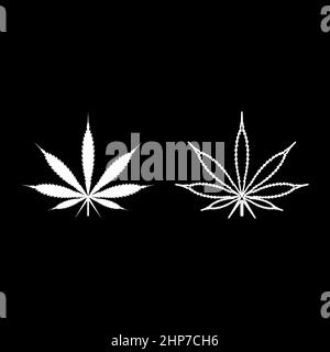 Feuille cannabis marijuana icône chanvre blanc couleur vecteur illustration ensemble d'images de style plat Illustration de Vecteur