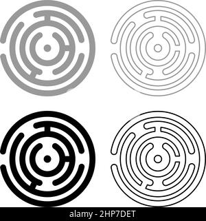 Round Maze Set Icon gris noir couleur vecteur illustration image style plat fond plein contour ligne mince Illustration de Vecteur