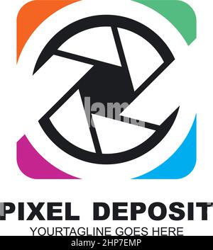 concept de conception de logo vectoriel d'icône de pixel de caméra de lettre pd ou dp Illustration de Vecteur