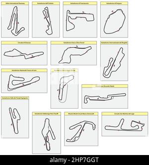 Carte de quatorze circuits de sports motorisés en Italie Illustration de Vecteur