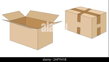 Boîtes en carton ouvertes et fermées Illustration de Vecteur