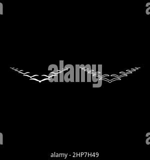 Floqué d'oiseaux volant dans le ciel dans un coin clé leadership concept migration silhouette icône blanc couleur vecteur illustration ensemble d'images de style plat Illustration de Vecteur