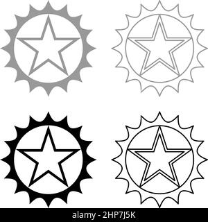 Étoile dans le cercle avec des bords vifs définir icône gris noir couleur vecteur illustration image style plat remplissage plein contour ligne mince Illustration de Vecteur
