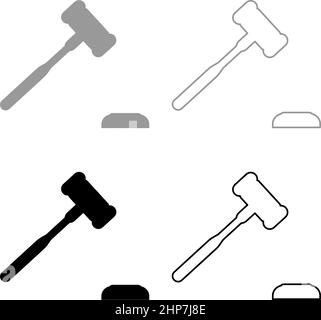 Gavel Hammer juge et enclume concept auctioneer ensemble icône gris noir couleur vecteur illustration image style plat fond plein contour ligne mince Illustration de Vecteur