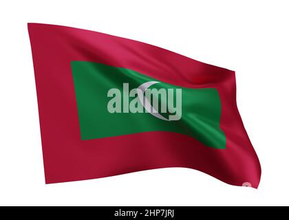 3D illustration drapeau de la République des Maldives . Drapeau maldivien haute résolution isolé sur fond blanc. 3d rendu Banque D'Images