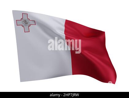 3D illustration drapeau de la République de Malte. Drapeau maltais haute résolution isolé sur fond blanc. 3d rendu Banque D'Images