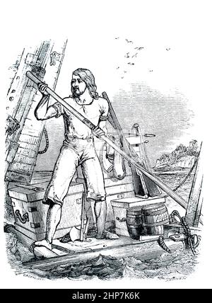 Illustration, Robinson Crusoe à la dérive sur le radeau, illustré par Charles Keene, de la vie et des aventures surprenantes de Robinson Banque D'Images