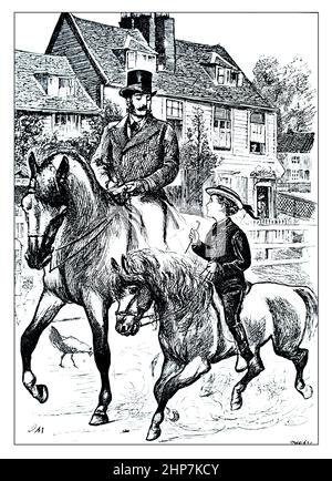 Le père et le fils victoriens de l'équitation,1874 illustration, par le caricaturiste et écrivain franco-britannique George du Maurier, du roman de Florence Montgomery mis Banque D'Images