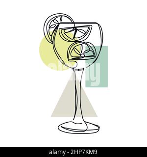 Vecteur résumé continu une seule ligne représentant une icône représentant des verres de cocktail d'agrumes frais dans un croquis de silhouette. Idéal pour les cartes de vœux, les invitations de fête, les affiches Illustration de Vecteur