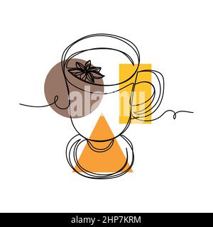 Vecteur résumé continu une ligne simple dessin icône de vin chaud de noël en croquis de silhouette. Idéal pour les cartes de vœux, les invitations de fête, les affiches Illustration de Vecteur