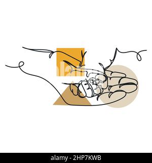 Vecteur abstrait continu une seule ligne simple dessin icône de la main maman avec la main bébé dans le dessin de silhouette. Idéal pour les cartes de vœux, les invitations de fête, les affiches Illustration de Vecteur