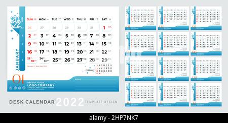 Calendrier du bureau 2022 Illustration de Vecteur