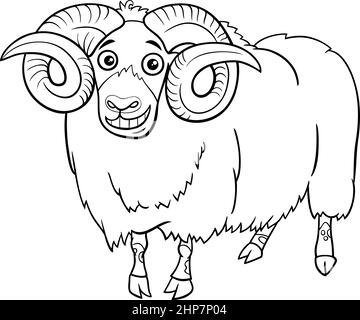 ram ferme animal dessin animé caractère coloriage livre page Illustration de Vecteur