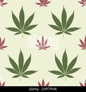 Motif de feuilles rouge et verte de marijuana sans couture. Illustration de Vecteur