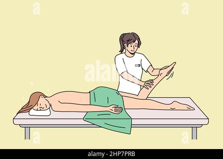 Un client heureux se détendre sur une table dans une saloon de massage Illustration de Vecteur