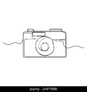 Vecteur abstrait continu une seule ligne simple icône de dessin de caméra photo dans l'esquisse de silhouette. Illustration de Vecteur