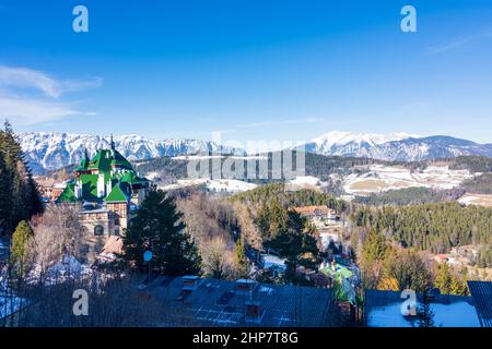 Semmering: Hotel Südbahnhotel, montagne RAX (à gauche), Schneeberg (à droite) à Wiener Alpen, Alpes, Niederösterreich, Basse-Autriche, Autriche Banque D'Images