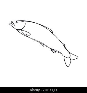 Vecteur résumé continu une seule ligne simple dessin icône de poisson de saumon dans le dessin de silhouette. Illustration de Vecteur