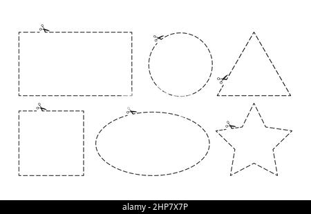 Ligne de coupe en forme de ciseaux de différentes formes.Illustration vectorielle isolée sur fond blanc. Illustration de Vecteur