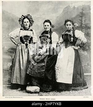 Trois filles suisses du livre The Living races of Humany; Volume 2 de Henry Neville Hutchinson, publié à Londres en 1901 par Hutchinson & co Banque D'Images