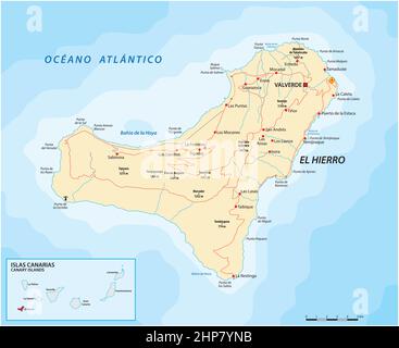 Carte routière vectorielle de l'île des Canaries, carte el hierro Illustration de Vecteur