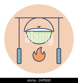 Camping pot au-dessus d'une icône de vecteur de feu de camp Illustration de Vecteur