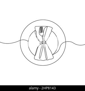 Vector Continuous une seule ligne représentant une icône représentant une table de noël ou d'hiver sur fond blanc. Linéaire stylisé. Illustration de Vecteur