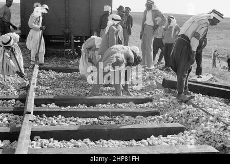 Histoire du Moyen-Orient : réparations sur le chemin de fer Lydda-Jérusalem 5 septembre 1938 Banque D'Images