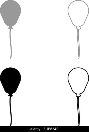 Ballon Airball avec corde gonflable hélium ensemble icône gris noir couleur vecteur illustration image style plat plein remplir contour ligne mince Illustration de Vecteur