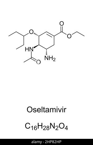 Oseltamivir, également connu sous le nom de Tamiflu, formule et structure chimiques Illustration de Vecteur