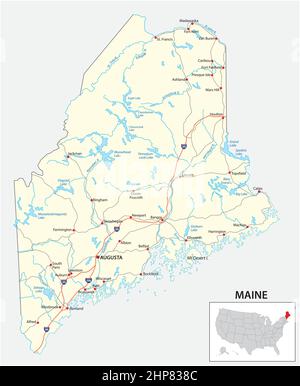 Carte routière de l'État américain du maine Illustration de Vecteur