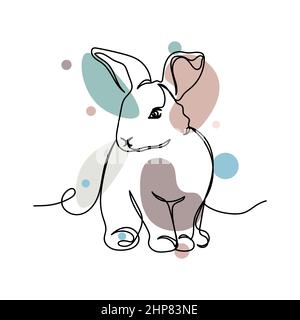 Vecteur résumé continu une seule ligne simple dessin icône de lapin de Pâques de bébé en croquis de silhouette. Idéal pour les cartes de vœux Illustration de Vecteur