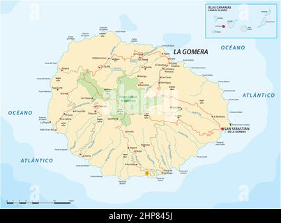 Vector carte routière de l'île des Canaries La Gomera Illustration de Vecteur
