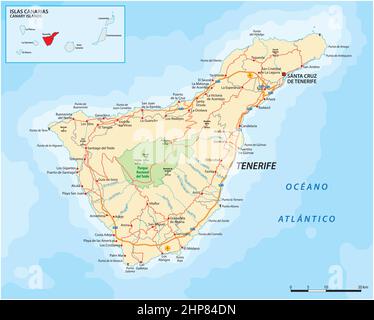 Carte routière vectorielle de l'île des Canaries à Ténérife Illustration de Vecteur