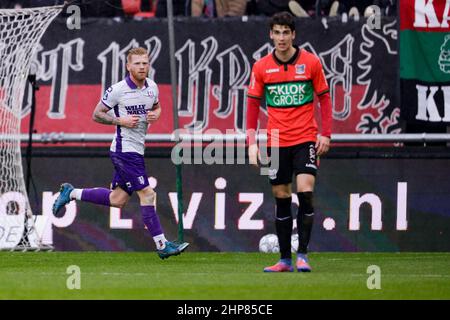 NIJMEGEN, PAYS-BAS - FÉVRIER 19: 0-1 but de Richard van der Venne de RKC Waalwijk lors du match néerlandais Eredivisie entre NEC et RKC Waalwijk à Goffertstadion le 19 février 2022 à Nimègue, pays-Bas (photo de Broer van den Boom/Orange Pictures) Banque D'Images