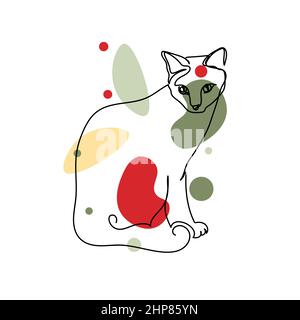 Vecteur abstrait continu une seule ligne simple dessin icône de chat kitty assis dans le dessin de silhouette. Idéal pour les cartes de vœux Illustration de Vecteur