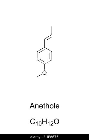 Anéthole, camphre anis, formule chimique et structure squelettique Illustration de Vecteur