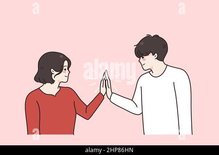 L'homme et la femme se joignent aux mains se sentent amoureux Illustration de Vecteur