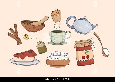 Ensemble de thé et de desserts Illustration de Vecteur