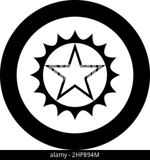 Icône en forme d'étoile dans un cercle avec des arêtes vives dans un cercle circulaire noir couleur vecteur illustration image style de contour plein Illustration de Vecteur
