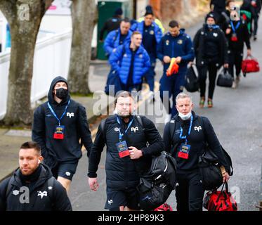 Leinster, Irlande. 19th févr. 2022. 19th février 2022 ; Stade RDS, Leinster, Irlande: United Rugby Championships, Leinster versus Ospreys: L'équipe Osprey arrive à l'arène RDS crédit: Action plus Sports Images/Alay Live News Banque D'Images