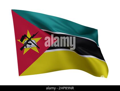 3D drapeau d'illustration du Mozambique. Drapeau mozambicain haute résolution isolé sur fond blanc. 3d rendu Banque D'Images