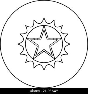 Icône en forme d'étoile dans un cercle avec des arêtes vives dans un cercle circulaire couleur noire vecteur illustration image contour ligne de contour style fin Illustration de Vecteur