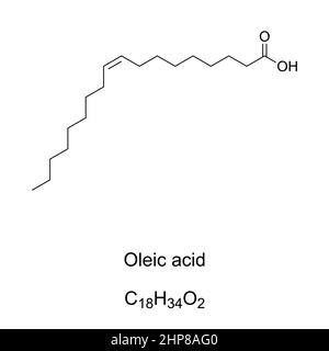 Acide oléique, acide gras oméga-9 monoinsaturé, formule chimique Illustration de Vecteur