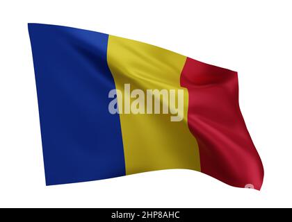 3D drapeau d'illustration de la Roumanie. Drapeau roumain haute résolution isolé sur fond blanc. 3d rendu Banque D'Images