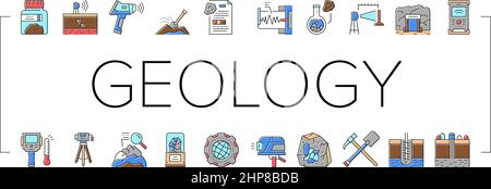 Géologie recherche Collection icônes Set Vector . Illustration de Vecteur