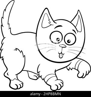 page de livre de coloriage de chat ou de chaton de dessin animé ludique Illustration de Vecteur